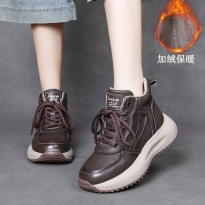 2025秋冬新款头层牛皮高帮运动休闲女鞋真皮手工轻奢加绒棉鞋