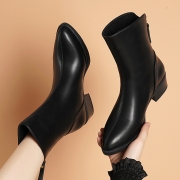 真皮马丁靴女2025秋冬季新款小个子中跟短靴白色粗跟加绒女靴保暖